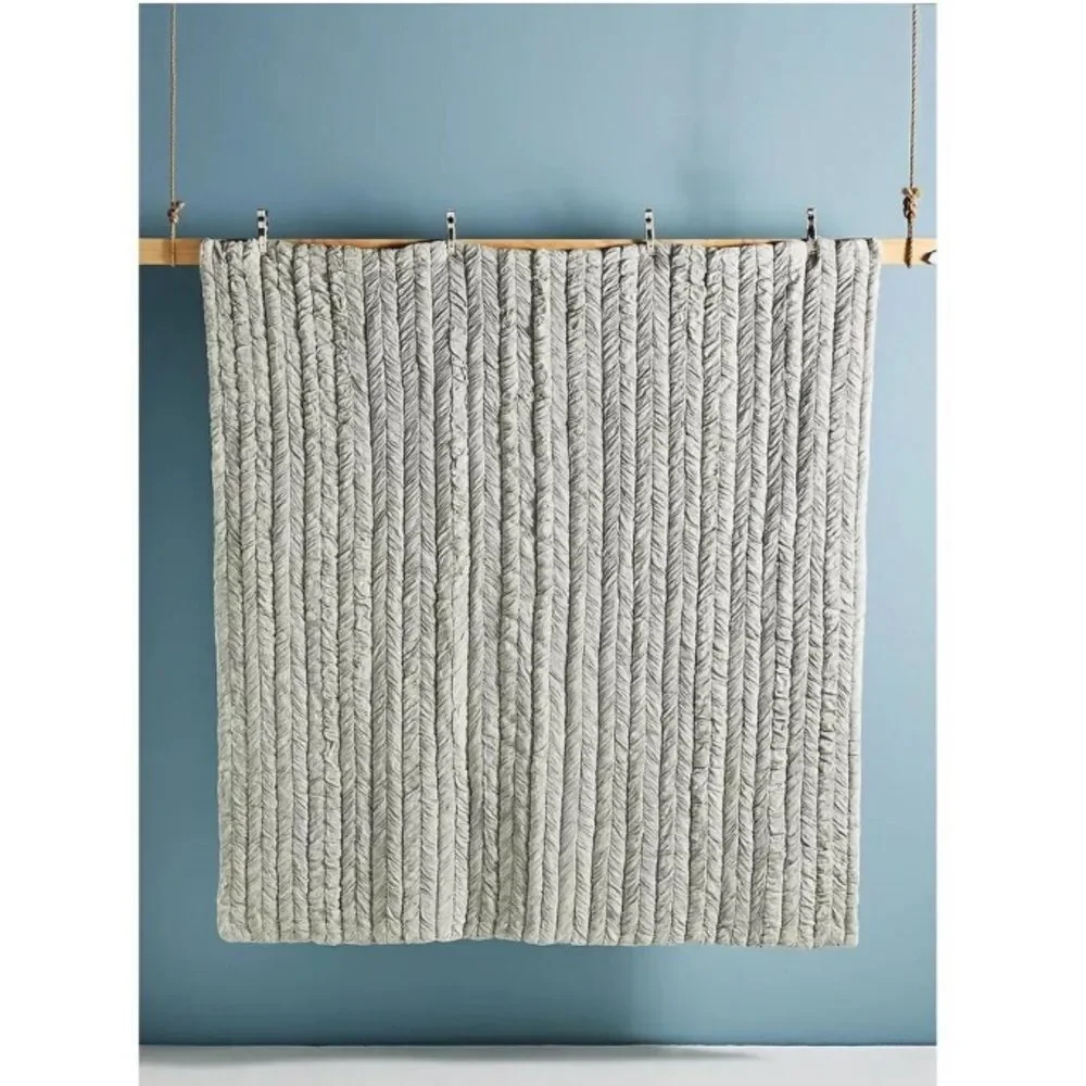 Anthropologie Voile Vienna Ruched Quit in Fog Grey in Twin size